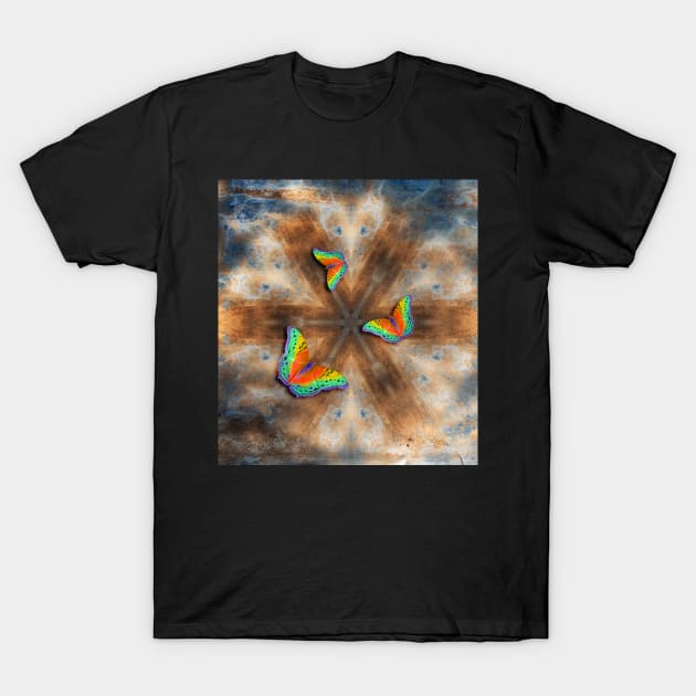 Surreal butterflies on corrugated iron mandala T-Shirt by hereswendy